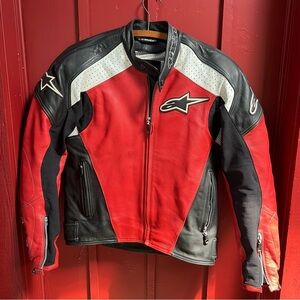 Alpinestars Red Black White Leather Motorcycle Jacket